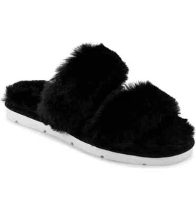 NEW Dolce Vita US 7 Puff Faux Fur Two Strap Slide Slipper Sandal Fuzzy Comfort - Picture 1 of 6