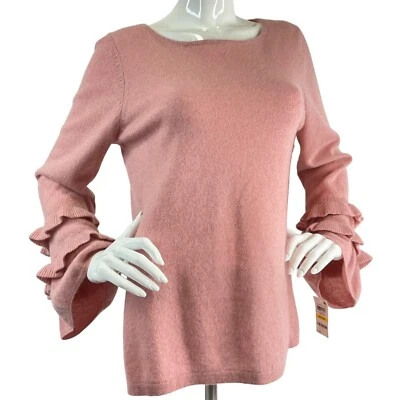 Charter Club Sweater Womens Sz M Pink Ruffled Pure Cashmere Created for Macy's - Image 1 of 4