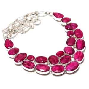 Ruby(Simulated) Gemstone Handmade 925 Sterling Silver Jewelry Necklace 18" - Picture 1 of 1