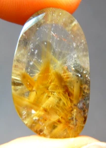 IP3 Rutilated Quartz 27.37ct 28x16x8mm Golden needles cabochon oval free form - Picture 1 of 7