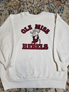 Vintage 70's Ole Miss Rebels Colonel Champion Blue Bar Sweatshirt Flocked Medium - Afbeelding 1 van 9