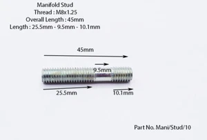M8 x 45 Krümmerbolzen, verzinkter Einlass Auspuff Menge wählen Gewinde M8x1.25 - Bild 1 von 1
