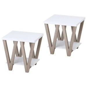 Side End Tables Wooden Night Stand Nesting Bedside Table 2-Tiers Storage Shelves - Picture 1 of 10