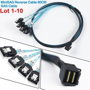 Lot Câble Power Reverse Breakout Mini SAS 4X SATA 7 broches vers SFF-8643 SAS HD 80 cm - Photo 1/11