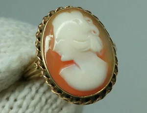Anillo de Colección Oro 10k Tallado a Mano Camafeo Dama Retrato Art Deco Cuerda Talla 5 - Imagen 1 de 22