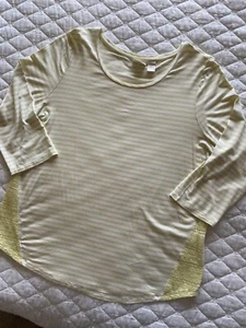 Chicos Size Large/ 2 White & Yellow Stripe 3/4 Sleeve Crochet Stretchy Casual - Bild 1 von 12