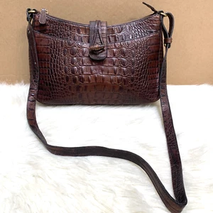 BRAHMIN ISABELLE Pecan Brown Vintage Croc Leather Convertible Shoulder Bag XBody - Picture 1 of 21