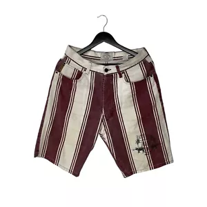 Vintage Armani Jeans Striped Denim Shorts Size 31 Red Ivory - Picture 1 of 7