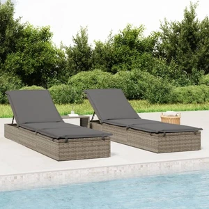 Sonnenliegen 2 Stk. mit Tisch Grau Poly Rattan - Bild 1 von 10