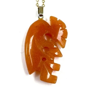 17.5" Gold Tone Orange Aventurine Kokopelli Carved Stone Pendant Necklace 8.00g - Picture 1 of 6
