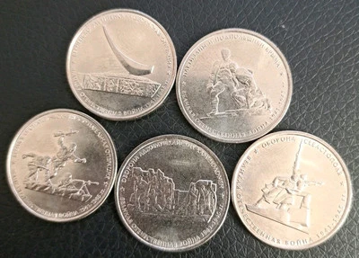 Russia,  5 Rubles  2015 Coins WWII Battles in Crimeia, set 5 pcs.#94 - Image 1 of 4