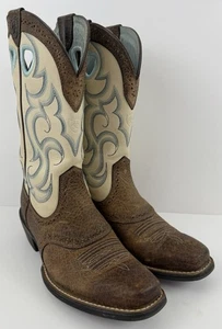 Stivali Ariat pelle grezza donna 6 B western pelle marrone panna punta quadrata 10006885 - Foto 1 di 11