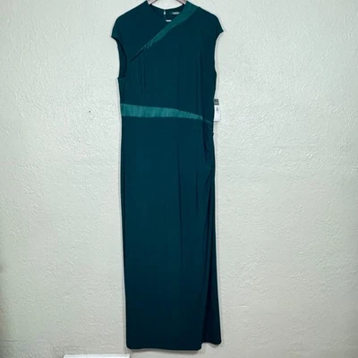 LRL Ralph Lauren Maxi Dress 18 Hunter Gr Stretch Silk Evening Formal Holiday New - Image 1 of 4