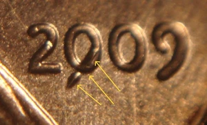 2009 PROFESSIONAL LIFE UNUSUAL OBVERSE DIE GOUGE  THRU 1ST "0" IN DATE - Picture 1 of 14