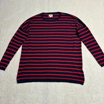 SUNDRY женщин в полоску свитер размер 1/маленький шерсти мериноса кашемир темно-синий красный - Изображение 1 из 4