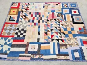 VINTAGE QUILT Feed, Flour Sacks & Vintage Cloth  Multiple Patterns Handstitched - Picture 1 of 12