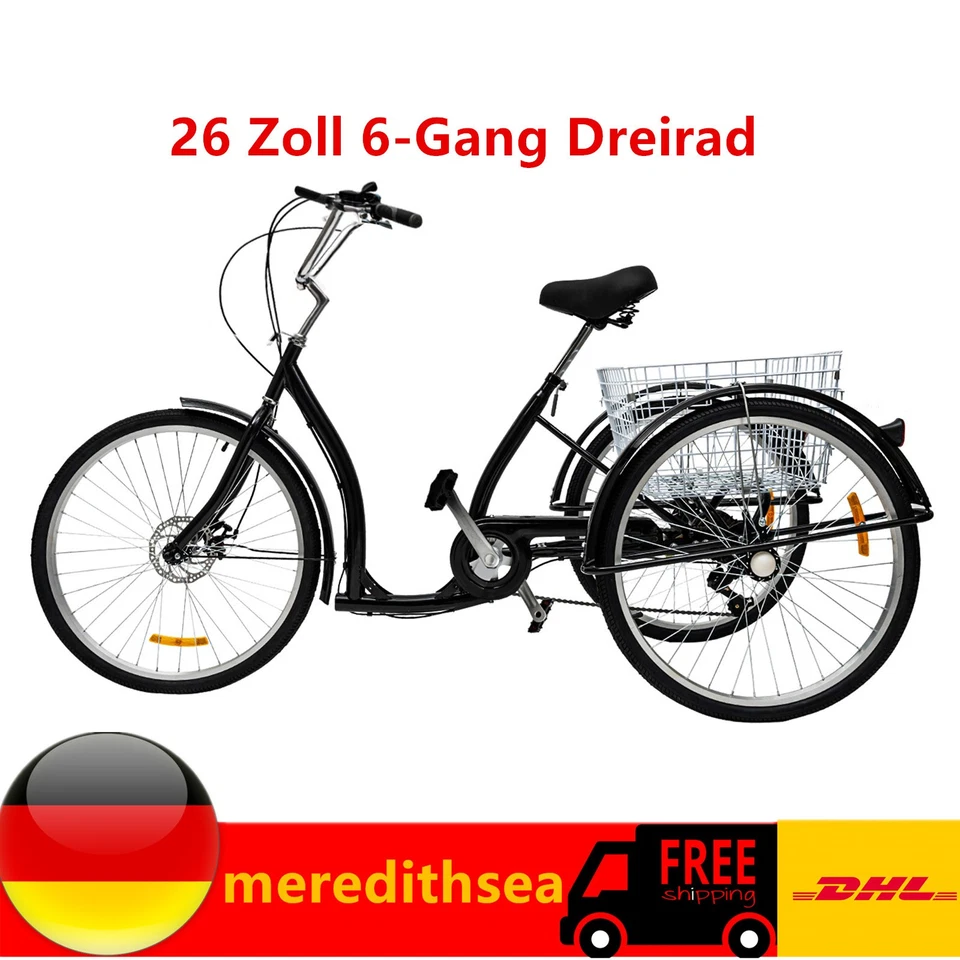 26" Zoll Dreirad Tiefeinstieg Shopping Dreirad Erwachsene 3 Räder Fahrrad 6 Gang - Bild 1 von 4