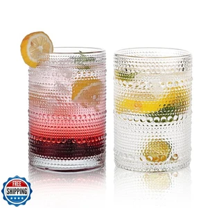 Hobnail Drinking Glasses Set,16 Oz Vintage Embossed Glass Tumbler for Cocktai - Picture 1 of 5