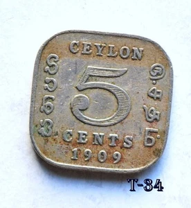 Ceilán 1909 5 centavos cobre níquel (T-34) ENVÍO GRATUITO - Imagen 1 de 2