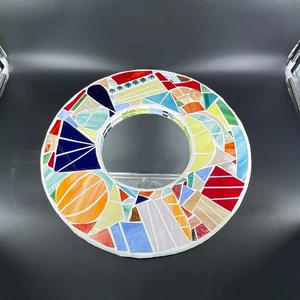 Mosaic 19.5" Handcrafted Tiles Beads Plaster Wall Mirror Multicolored Abstract - Picture 1 of 8