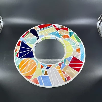 Espejo de pared de yeso con cuentas de azulejos artesanales de 19,5" multicolor abstracto Foto 1 de 4