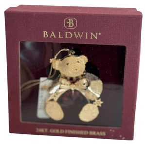 Baldwin Oso de Peluche Amor Adorno de Navidad Corazón Rojo 24Kt Oro Acabado Latón - Imagen 1 de 17
