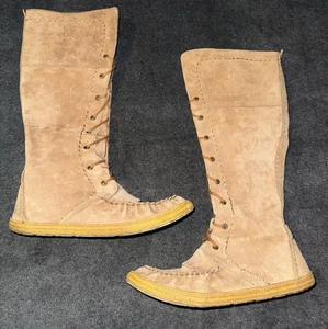 Clean UGG Somaya 1003313 Womens Tall Lace Up Moc Moccasin Boots SZ 9.5 Tan Suede - Picture 1 of 9