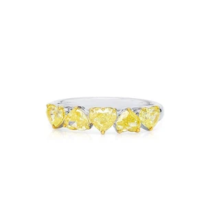 Anillo de diamantes amarillos de lujo natural corte corazón de 1,85 quilates VS sólido - Imagen 1 de 6