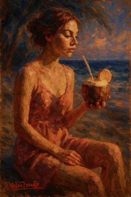 Original Valentinarte Oil Painting Woman Beautiful Sea Beach Handmade Art — 第 1/4 张图片