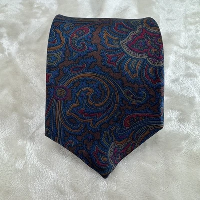 Corbata de seda Mallory & Church EE. UU. azul, marrón, rojo, naranja, gris floral/paisley Foto 1 de 4