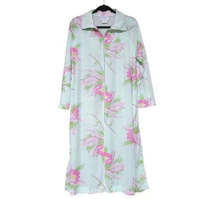 Bata de salón vintage años 70 boutique Nueva York novedad verde rosa caftán plus - DEFECTUOSA Foto 1 de 4