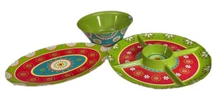 Pier 1 Melamine Mexican Fiesta Style Oval Serving Platter; Bowl; Chip-n-Dip Tray - Picture 1 of 11