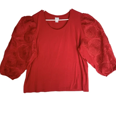 Top Matador Manga Abullonada Rosas Rojas Apliques Vacaciones Navidad Lujo Mujer 4 XXL Foto 1 de 4
