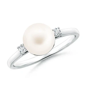 ANGARA 8 mm Freshwater Pearl Ring with Diamond Accents in Sterling Silver - Picture 1 of 8