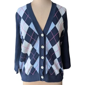 Charter Club Argyle Button-Down-Pullover mit V-Ausschnitt Damengröße Large 100 % Baumwolle - Bild 1 von 8