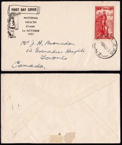 New Zealand 1937 Health Stamp FDC, Boy with Net, First Day Cover to Canada - Picture 1 of 3