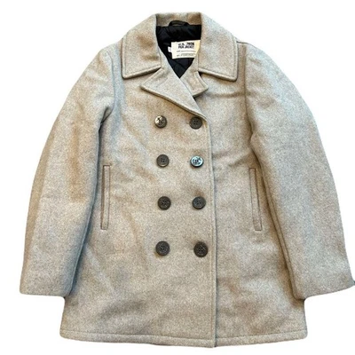 Schott Pea Coat 740N Wool Jacket Light gray Beige Size 38 Vintage Outerwear - Image 1 of 4