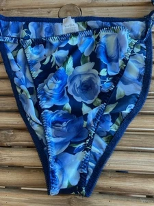 VINTAGE FLORAL SATIN STRING BIKINI PANTIES FULL FIGURE sz 3X - Picture 1 of 3