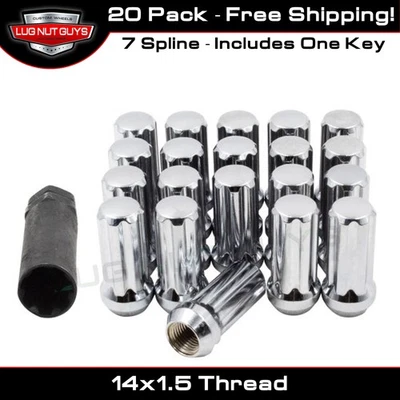 20 Lug Nuts Spline Acorn 14x1.5 Long Chrome Tall Wheel Nut - Image 1 of 4