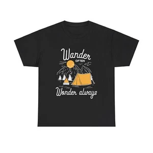 Wander Often Wonder Always Camping Hiking Unisex Heavy Cotton Tee - Picture 1 of 29