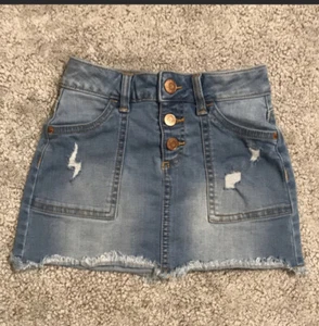Justice Lightwash Distressed Button Fly Raw Hem Denim Skirt Size 6 - Picture 1 of 10