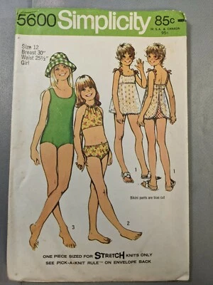 Simplicity Vtg Pattern 5600 Girls Swimsuits Stretch Knit Bikini One-Piece 12 CUT - Image 1 of 4