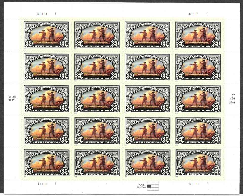 Scott #3854 Pane of 20, 37c Lewis & Clark--FLAWLESS! 2024 Cat. $22.50 - Image 1 of 1