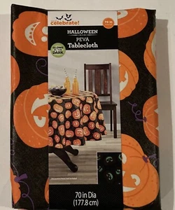 Halloween Pumpkin Glow In The Dark 70" Round Tablecloth NEW - Picture 1 of 3