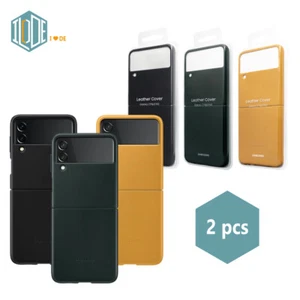 【2-piece set】Original Samsung Galaxy Z Flip3 5G Leather Cover Case (EF-VF711) - Picture 1 of 27