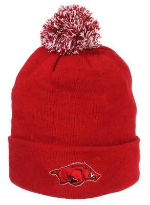 ARKANSAS RAZORBACKS NCAA HOGS VINTAGE KNIT BEANIE POM WINTER Z SKI CAP HAT NWT! - Image 1 of 3