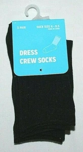 3 Pair Black Dress Crew Socks Sock Size 6-8.5 - Picture 1 of 2