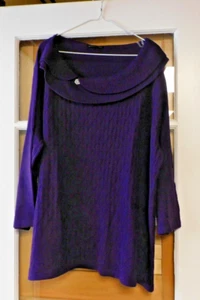NAPA VALLEY PURPLE SWEATER 3X LAYERED COLLAR RHINESTONE BROOCH DESIGNED KNIT NEW - Picture 1 of 5