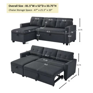 Upholstered Pull Out Sectional Sofa Convertible Corner Couch L-Shaped Sofa Loung - Picture 1 of 13
