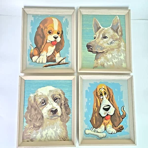 Süße Vintage Malen nach Zahlen Hund Gemälde 4er Set Holz gerahmt 8,75" x 10,75" - Bild 1 von 21